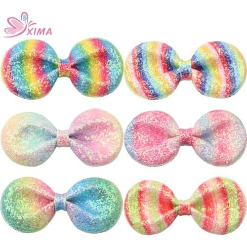 XIMA 6pcs/lot 4inch Girls Glitter Leather Hair Bows Hair Clip Girls Giltter Bows Hairpins for Party Hair Accessories