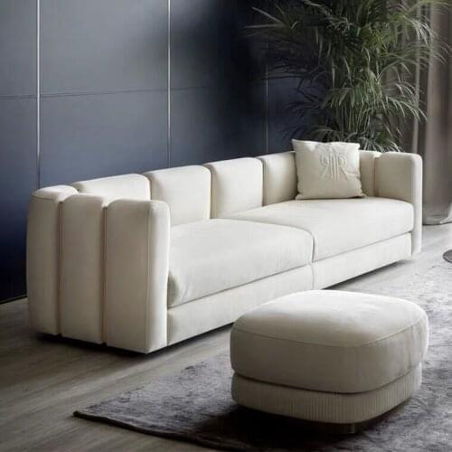 ChinaFurniture manufacturing factory, modern light luxury leather three-seat sofa with stainless steel feet