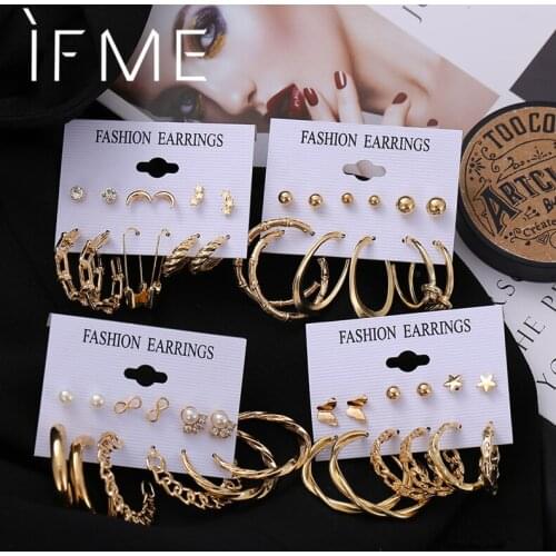 IF ME Trendy Big Chain Paper Clip Hoop Earrings for Women Geometric Metal Circle Round Hollow Gold Female Party Earring Jewelry