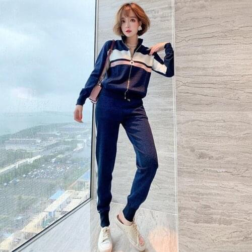 Autumn Knitted Sweater Suit Tracksuit Women Pullover 2021 Long Sleeve Sweater + Casual Pants Sport Two Pieces Coat X593