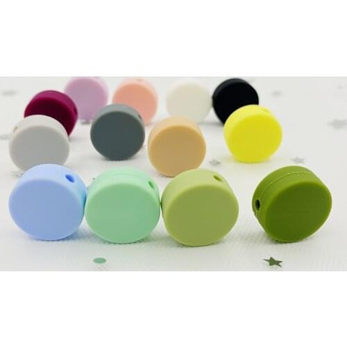 10pcs Silicone Teething Loose Beads Flat Round Shape Chew Bead for DIY Pacifier Necklace Charm Baby Teether Beads babi teether