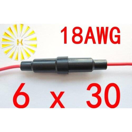 #18 Wire 6*30mm Black Plastic Fuse Holder With 18AWG Red Cable x 200PCS