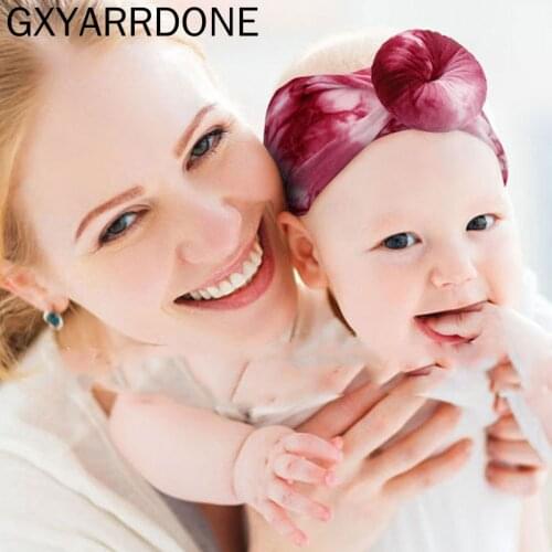 2021 Baby Girl Hair Band Tie Dyed Bow Headwrap Donut Elastic Headbands Nylon Printed Infant Turban Kids Newborn Hair Accessories