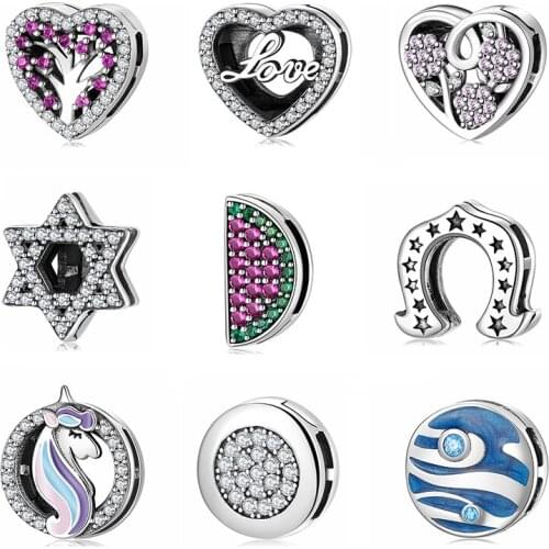 925 Sterling Silver Heart shape Blue zircon Clips beads charms Jewelry making Fit Original Charms reflexions Bracelet
