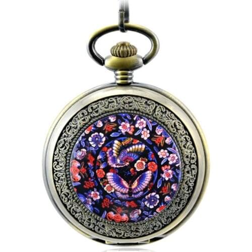 Flowers Skeleton Bronze Automatic Mechanical Pocket Watch Men Vintage Hand Wind Clock Necklace Pocket & Fob Women Watches Clock