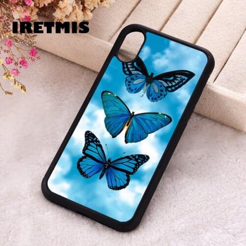 Iretmis 5 5S SE 2020 Phone Cover Case for iPhone 6 6S 7 8 Plus X Xs XR 11 12 Mini Pro Max Silicone TPU Blue Sky Butterflies
