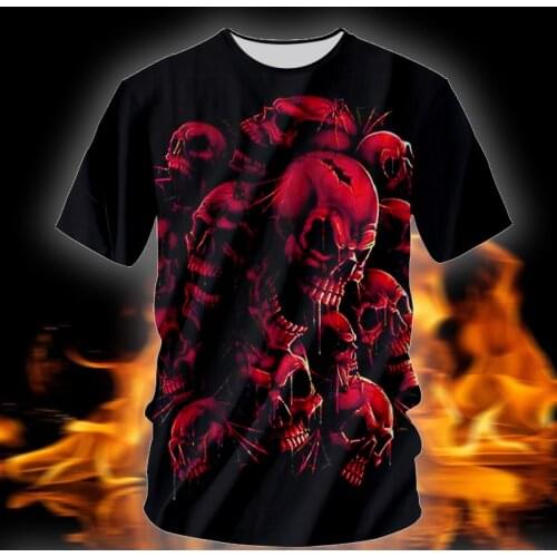 UJWI Pattern 3D Red Skull Print T Shirt Men Tshirts Summer Casual Short Sleeve O-neck Tops&Tees Streetwear Purple Drop Ship