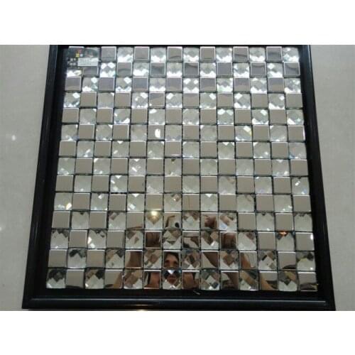 Glossy pure silver 13faced diamond mosaic glass art mosaic mixed metal tile white tiles C5B015-12