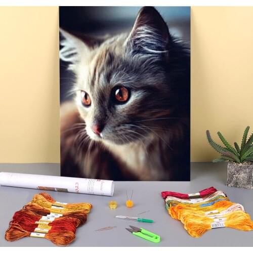 Animal Cat Printed Canvas 11CT Cross-Stitch Patterns DIY Embroidery DMC Threads Handicraft Hobby Handmade Handiwork Mulina
