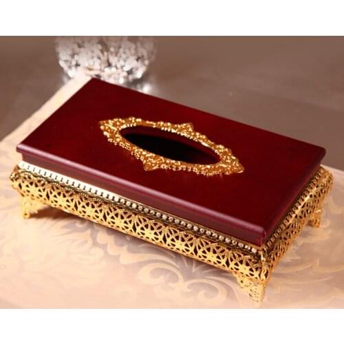 Quality fashion ktv imitation wood gold plated tissue box tissue box tissue box Large hot-selling