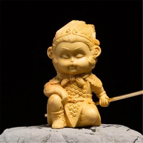 CCZHIDAO Chinese Monkey King 7CM Cute Figurine Wood Statue Sun Wukong Gift Carved Home Decor Wooden Mythology Miniature