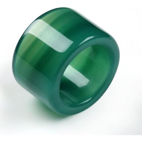 Natural Chinese Green Chalcedony Hand Carved Round Ring Fashion Boutique Jewelry Men and Women Models Pull Finger Popular Gifts