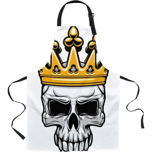 Crown Skull White Printed Kitchen Cooking Baking Aprons Canvas Sleeveless For Women Man Kids Home Delantal Cocina