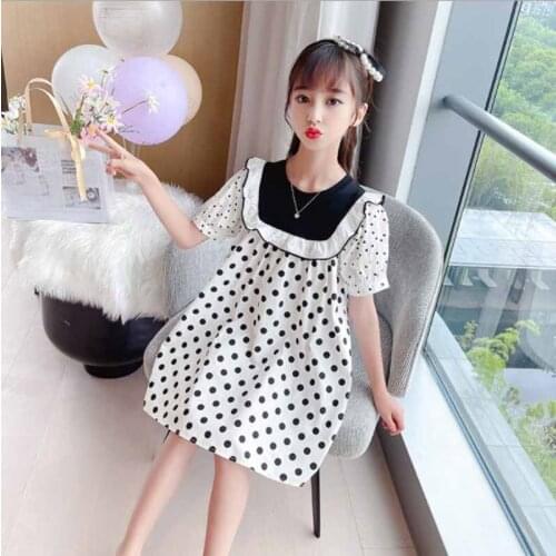 Cultiseed Girls Summer Cute Sweet Polka Dot Print Puff Sleeve Princess Party Dress Clothing Big Children Kids New Casual Gowns