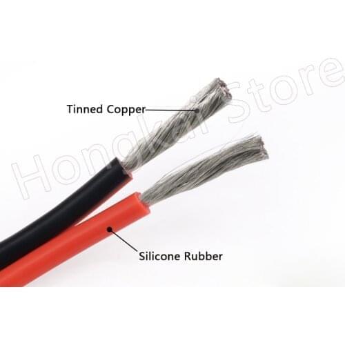 14AWG Black & Red Double Parallel Silicone Rubber Wire Tinned Copper Soft Cable 200°C 600V