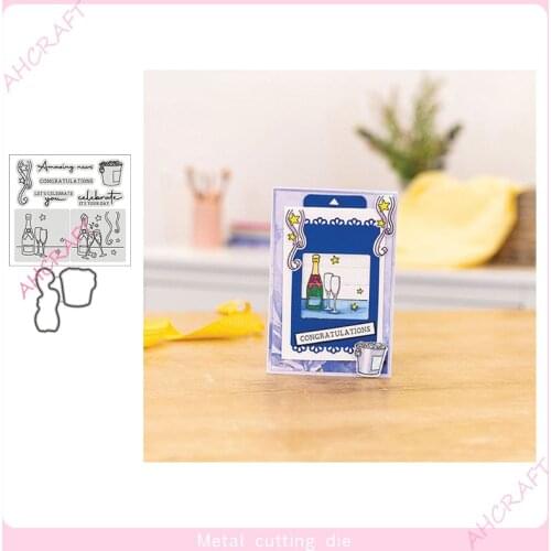 Champagne Celebration Stamp and Metal Cutting Dies for DIY Scrapbooking Photo Album Decorative Embossing Paper Card Crafts 2021