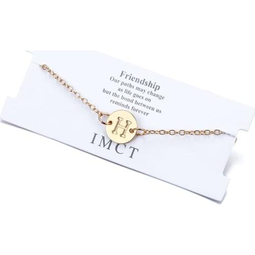 Letter H DIY Fashion 26 Letters Initial bracelet&bangle for Women Gold Color Metal Coin Pendant Name Dainty Jewelry Gift