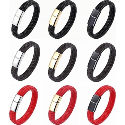 Wholesale Men Braided Leather Bracelets Stainless Steel Magnetic Clasp Fashion Bangles Women Charm Bracelets Friendship Bracelet