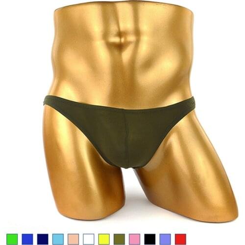 Male Sexy Briefs Breathable Ice Silk Bikini Panties Underpants Bottoms Low Waist Mens Swimming Underwear Sunbath Beach