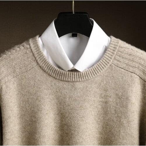 LHZSYY 2020 Mens Loose 100% Pure Wool Sweater New Autumn Winter Pullover Thick Business Casual O-Neck Cashmere Knit Base shirt