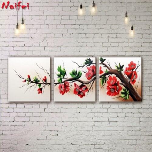 5D Diy Diamond Painting Cross Stitch Branch plum flower 3 pcs Home Decor Full Rhinestones Inlay Diamond Embroidery Triptych