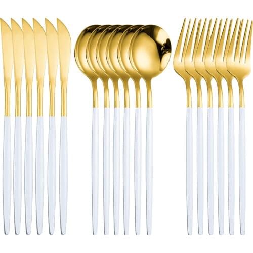 Stainless Steel Cutlery Set Gold Tableware Dinner Sets Spoon Fork Knife Dish Set Kitchen Dinnerware White Gold Steel Cutlery Set