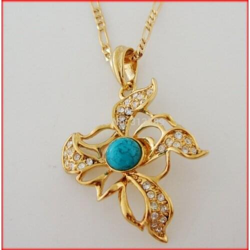 Min order 10$/- YELLOW GOLD SOLID GP OVERLAY FILLED 24" NECKLACE& FLOWER PENDANT/Great Gift/Great Money Maker