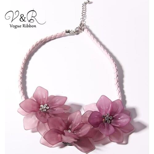 Fake Leather Braided Triple Flower Pendent Necklace, 2019 Hot New Fashion Women Jewelry Accessories Rope Flower Pendent Necklace