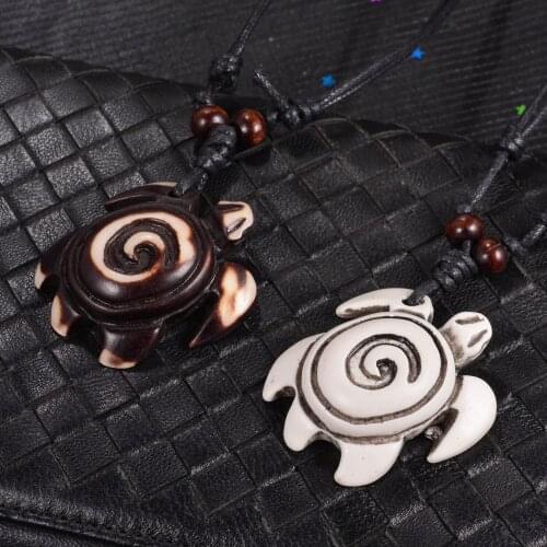 Turtle Pendant Necklace Adjustable Cord Necklace Auspicious Spiritual Tibetan Imitation Bovine Bone Turtle Ethnic Style Jewelry