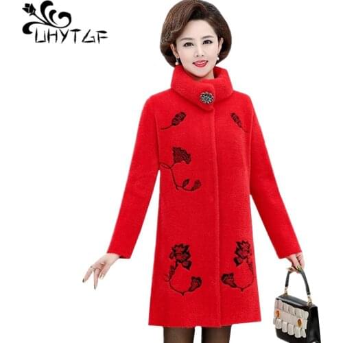 UHYTGF Quality mink cashmere winter wool coat women fashion Wear both sides elegant women coat casual basic jacket plus size 824