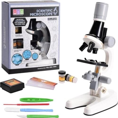 100X 400X 1200X HD LED Portable Biological Digital Microscope Kit For Home School Science Children Educational Gift White