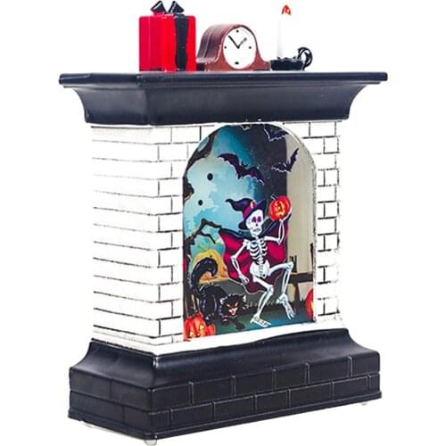 Halloween Festive Lighted Resin Fireplace Skull Skeleton Sculpture for Indoor Fall Tabletop Décor