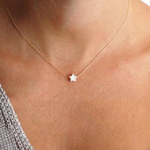 Simple Elegant Shell Resin Cute Star Pendant Necklace for Women Gold Chain Clavicle Necklace Jewelry Kolye Girls Gift YN788