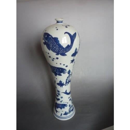 Rare Qianlong (1711-1799)Qinghua porcelain Lotus & Fish vase, best collection& adornment, Free shipping