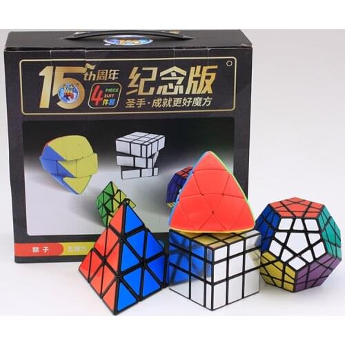 Shengshou 4pcs set: pyraminxy+megaminxy+Mirror +Mastermorphix Cubo Magico Black/Stickerless Drop Shipping