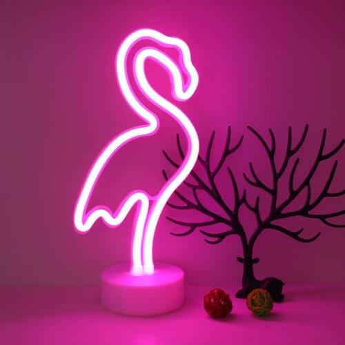 Creative Hot Pink Flamingos Neon LED Night Light For Kids Room Battery Power & USB Night Lamp Table Lamp Party Decoration Lights