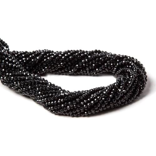 LiiJi Unique Real Bright Quality Black Spinels Approx 2mm/3mm Round Faceted beads DIY Jewelry Making Approx 39cm
