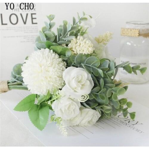 YO CHO Fabric Rose Lucky Ball Artificial Silk Flowers Small Bouquet Fake Flore Home Party Wedding Decoration Mariage Faux Flower