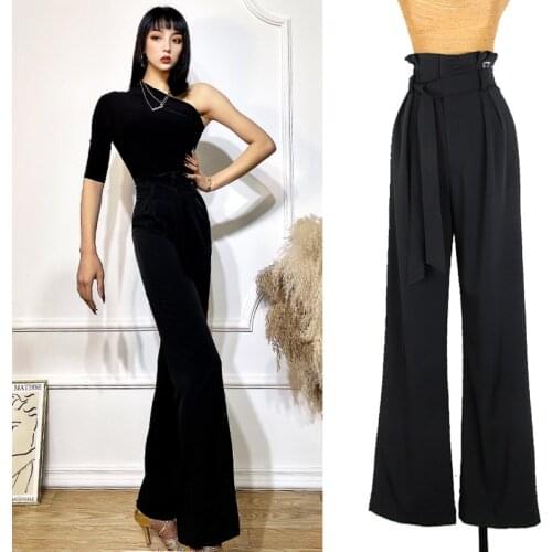 New Latin Dance Pants Adult Ballroom Practice Wear Black Trousers Wide-Leg Cha Cha Samba Tap Dance Clothes Women Pants DNV14430