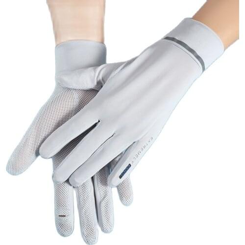 Women Summer Ice Silk Mesh Sunscreen Touch Screen Drive Cycling Gloves Breathable Hollow Anti-UV Non-Slip Outdoor Leak Finger