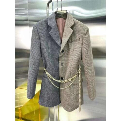 HIGH STREET Newest Runway 2021 Designer Blazer Womens Turn down Collar Single Breasted Chain Jacket Color Patchwork Blazer Coat