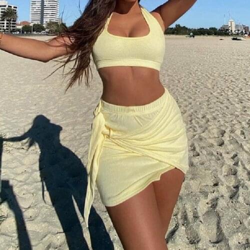 Beach Style Two Piece Set Women Sleeveless Cami Crop Top and Bandage High Waist Skirt Bodycon Summer Clothes Y2K Streetwear