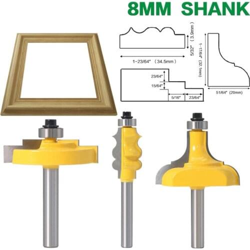 1/3PC 8MM Shank Picture Frame / Molding Router Bit - Large Trimming Wood Milling Cutter for Woodwork Cutter Power Tools
