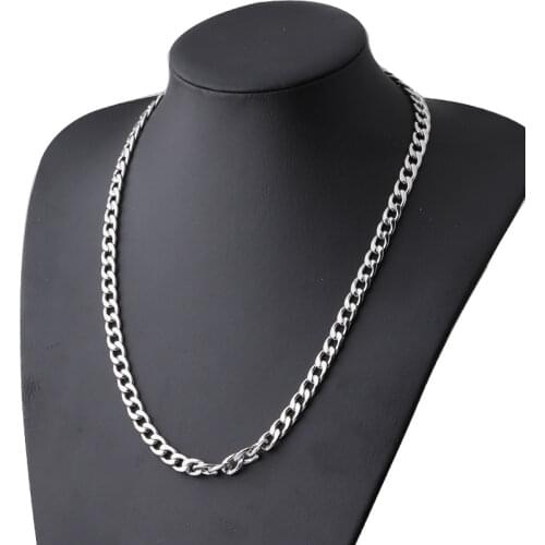 1 Piece Width 7mm Curb Cuban Link Chain Necklace for Men Women Basic Punk Stainless Steel Chain Chokers 50cm