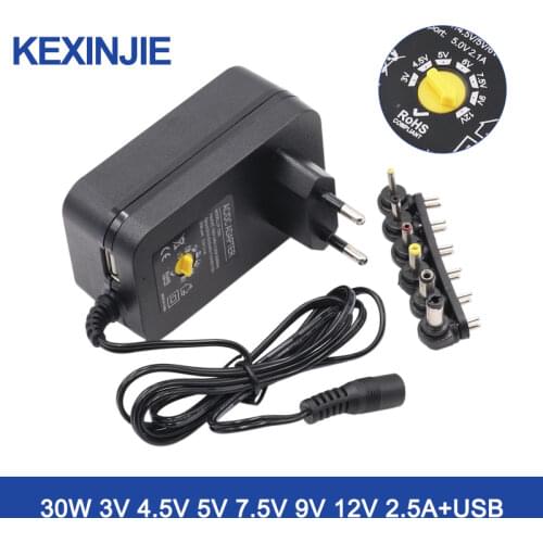 100-240V TO 3V,4.5V,5V,6V,7.5V,9V,12V 30W Universal Adjustable AC/DC Charger Adapter Switching Power Supply +5V USB Port