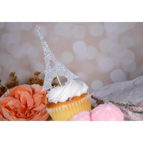 Glitter silver Paris Tower wedding birthday cupcake toppers baby shower party decoration doughnut food picks
