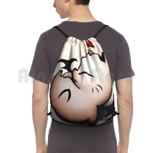 Black Mogu Sleep Backpack Drawstring Bag Riding Climbing Gym Bag Mogu Black Sleep Moguri Moogle Kawaii Funny Game Anime