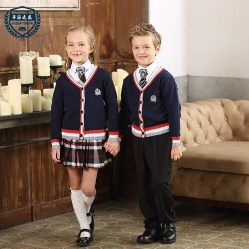 Kids Kindergarten Uniform Girls British Sweater Primary School Uniforms Childrens New Nursery Garden Clothes 4 Pcs D-0512