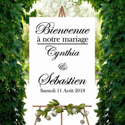 Bilingual French Wedding Welcome Sign Sticker Wedding Mirror Decoration Flourish Heart Wedding Mirror Vinyl Decals Sticker AZ656