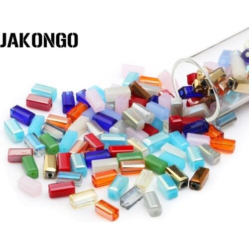 JAKONGO Faceted Rectangle Crystal Glass Beads 3mm*7mm AB Effects Loose Beads For Making Bracelet About 80pcs